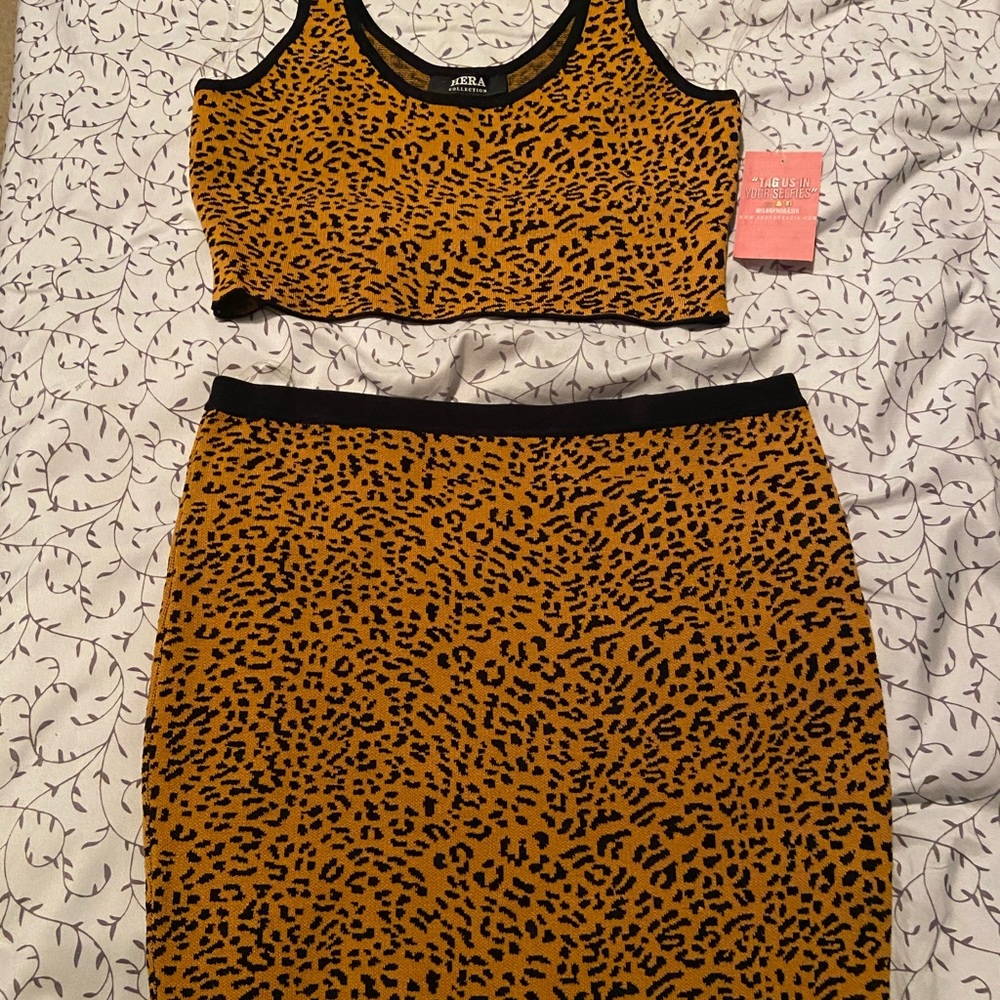 Leopard 2 piece skirt set